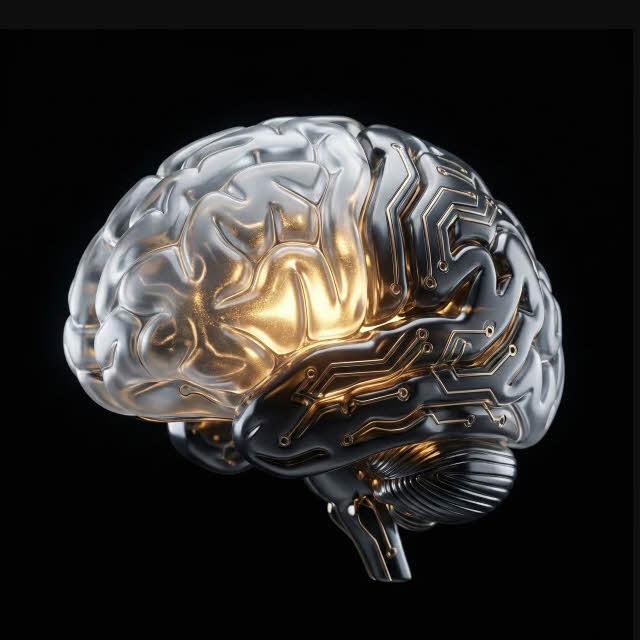 Phase 3: AI Workforce Transformation — human brain interwoven with AI circuitry representing corporate AI training and workforce upskilling